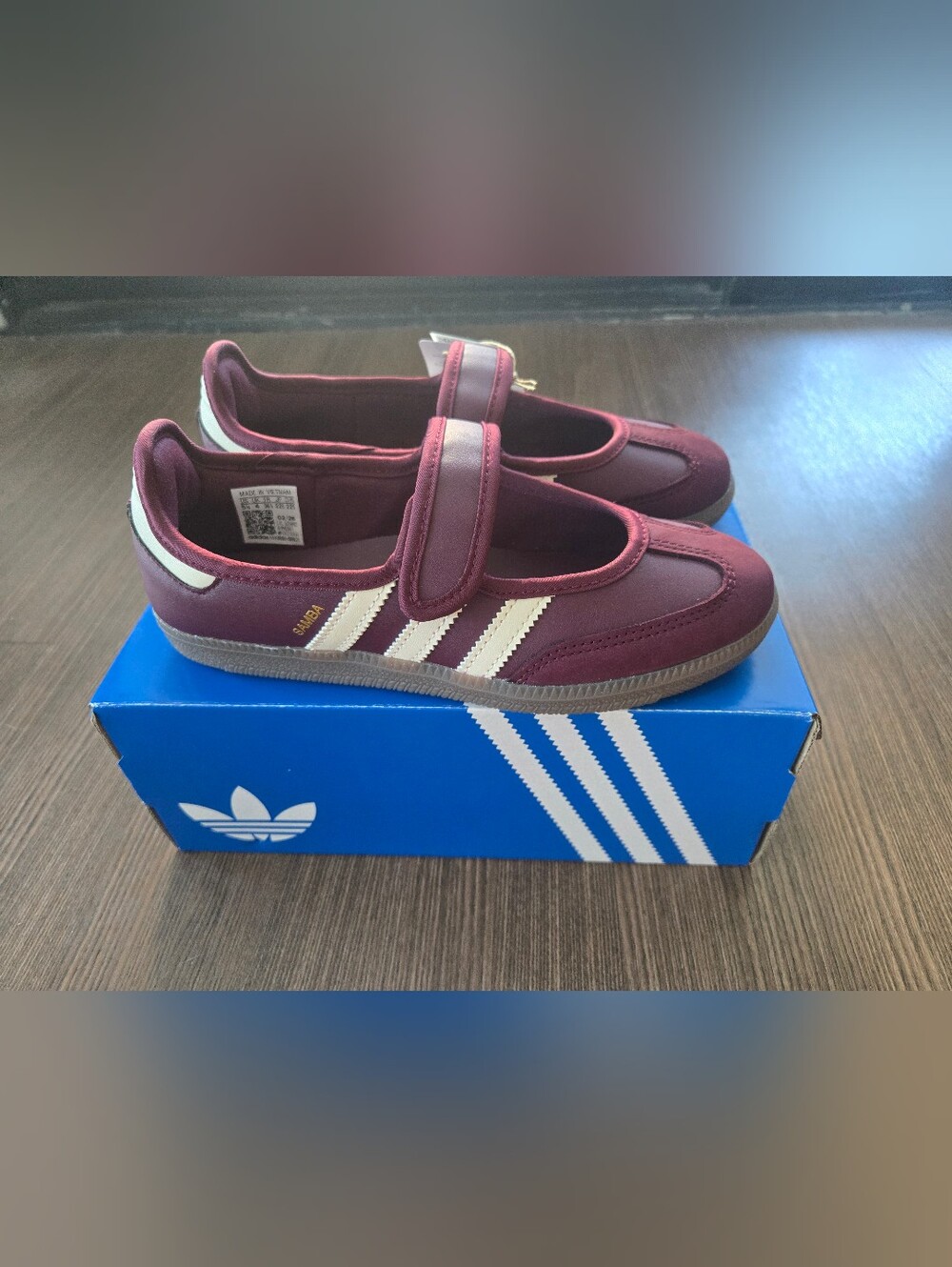 Adidas Burgundy Mary Jane Samba Sneakers with White Stripes - Size 5.5 NWT